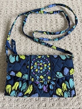 Vera Bradley Navy Floral Quilted Crossbody Clutch with Blue, Teal & Lime Accents